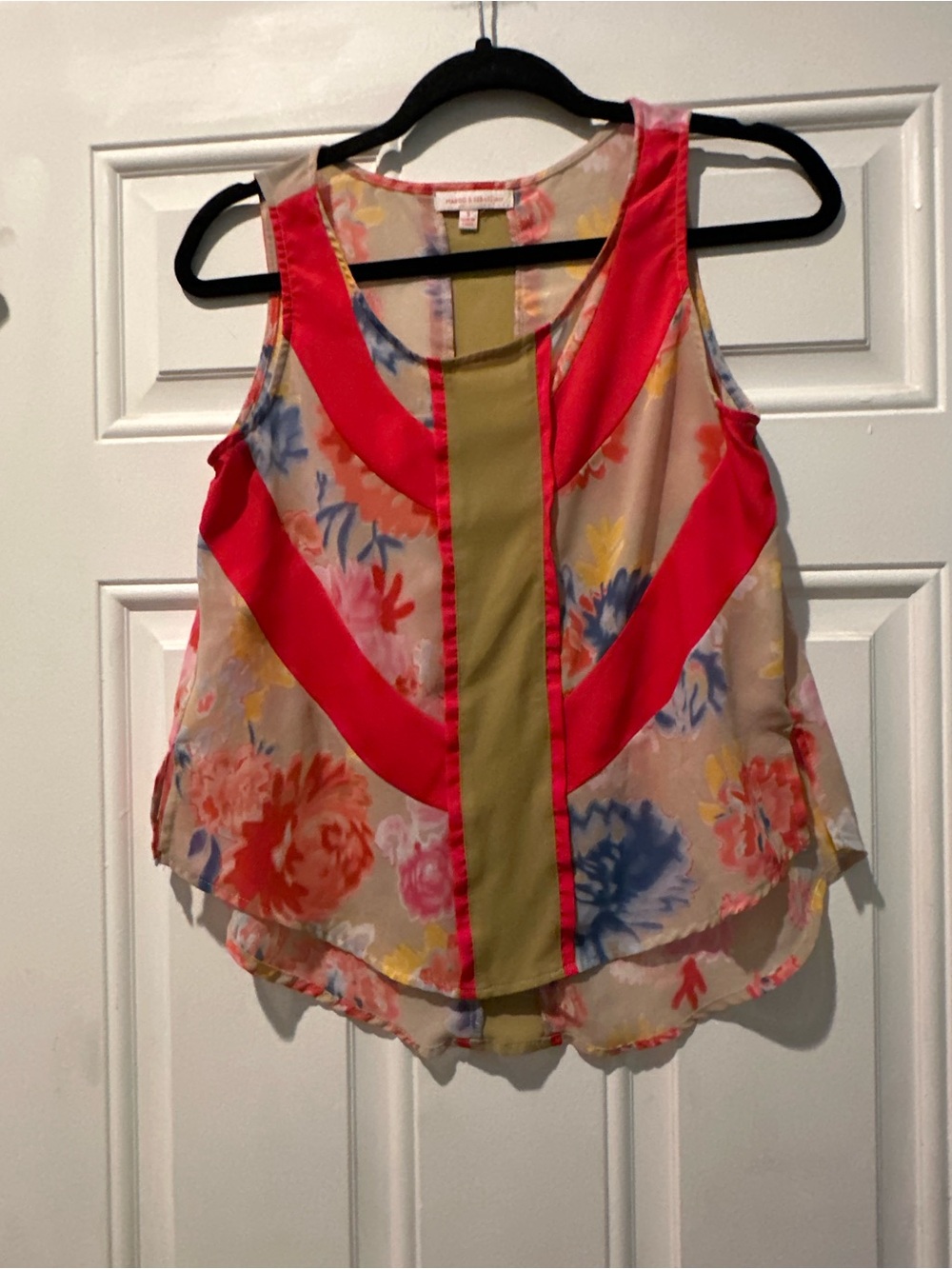 Margo & Sebastian Sleeveless Floral Chevron Panel Blouse